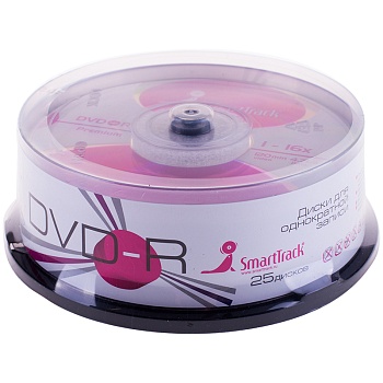 Диск DVD-R 4,7GB Smart Track 16x Cake Box 1/25 ST000251, 099572