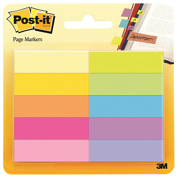 Закладки-флажки Post-it 44*12,7мм, 50л*10 цветов, бумажные, 670-10AB, 1/6, 258949