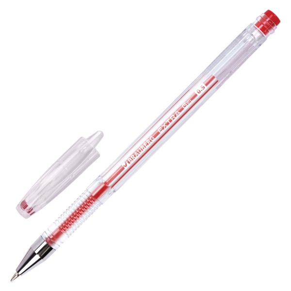 Ручка гелевая BRAUBERG "Extra" 0,5мм КРАСНАЯ, корпус прозрачный, 143903