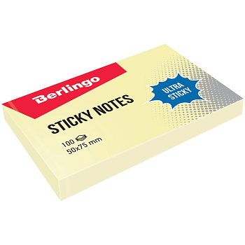 Блок самоклеящийся 50*75мм 100л Berlingo Ultra Sticky пастель желтый LSn_39400/270284