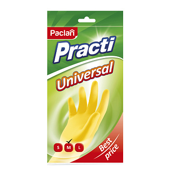 Перчатки резиновые "Paclan Practi Universal" р-р "M" желтые пакет с европодвесом 067526