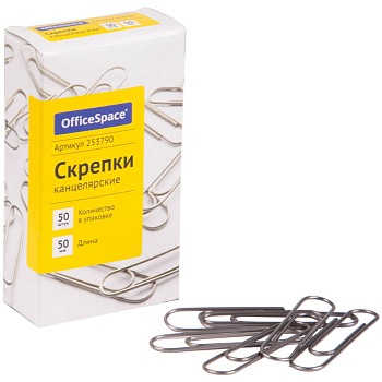 Скрепки 50мм 50шт OfficeSpace карт упак 1/72 253790